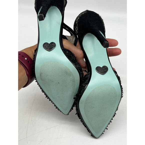 Betsy Johnson Womens Eliza Sequined D-orsay Pumps 6.5M Black T-Strap Pointed Toe - Picture 13 of 15